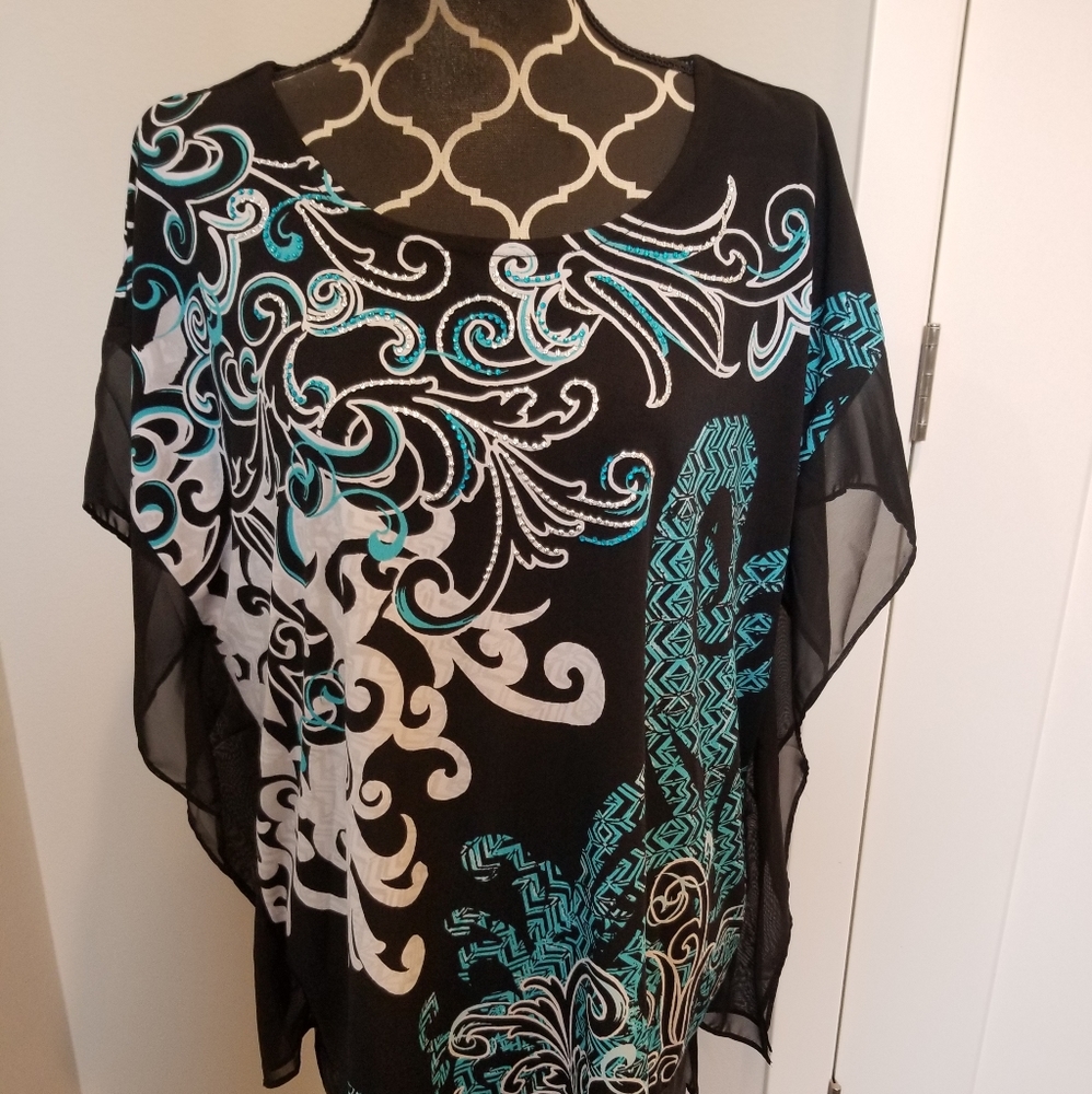 Black and Teal Blouse